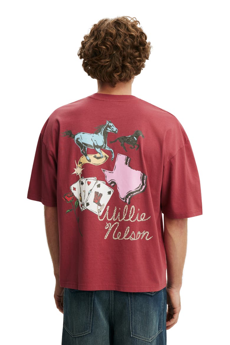 Men's Cropped Fit Music T-Shirt, Alternate, color, Garnet Red  Willie Nelson -