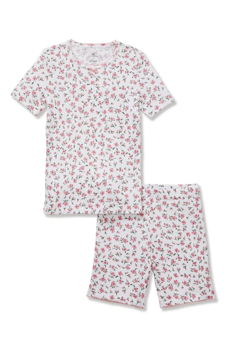 Petite Plume Kids' Pima Cotton Pointelle Fitted Two-Piece Short Pajamas, Main, color, Pink