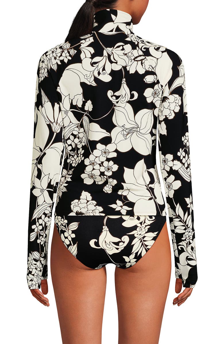 Lands' End Long Sleeve Rash Guard Cover-up UPF 50, Alternate, color, Black/Egret Lilies