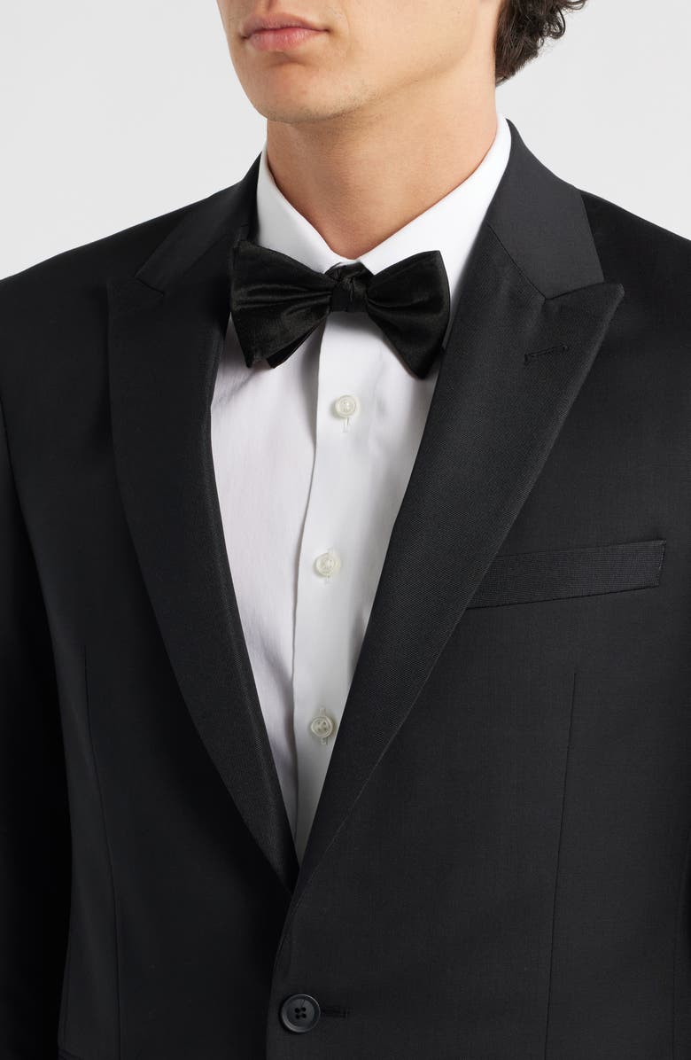 AllSaints Ryder Peak Lapel Black Stretch Wool Tuxedo Jacket, Alternate, color, Black