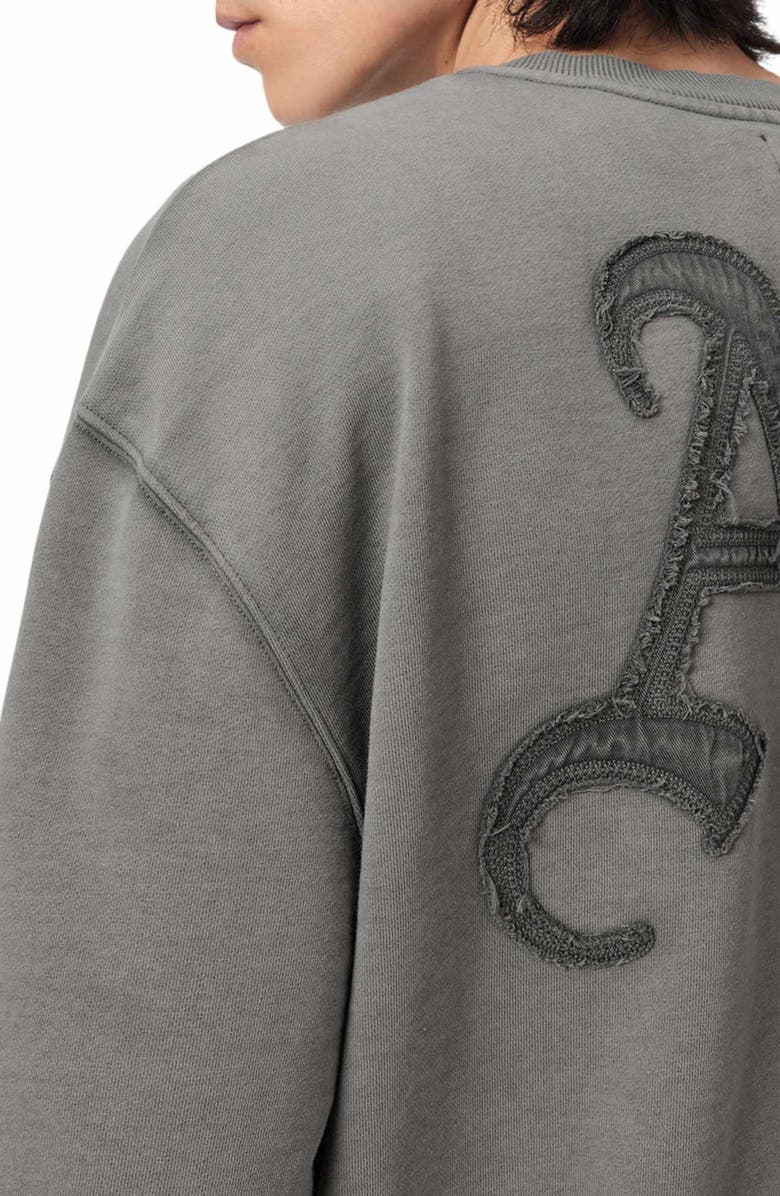 AllSaints Insignia Graphic Appliqué Cotton Sweatshirt, Alternate, color, Washed Black