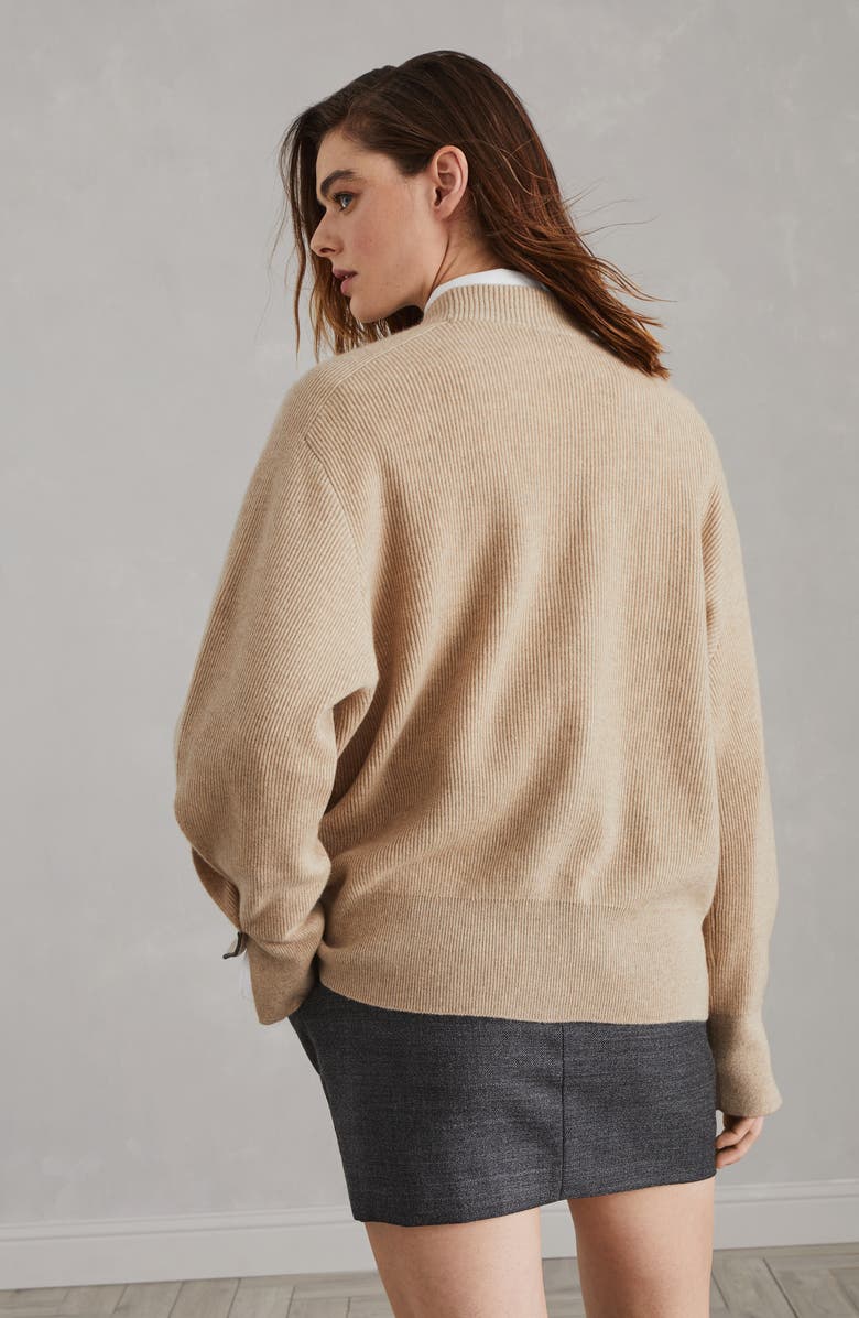 Brunello Cucinelli Cashmere English rib cardigan with shiny cuff details, Alternate, color, 