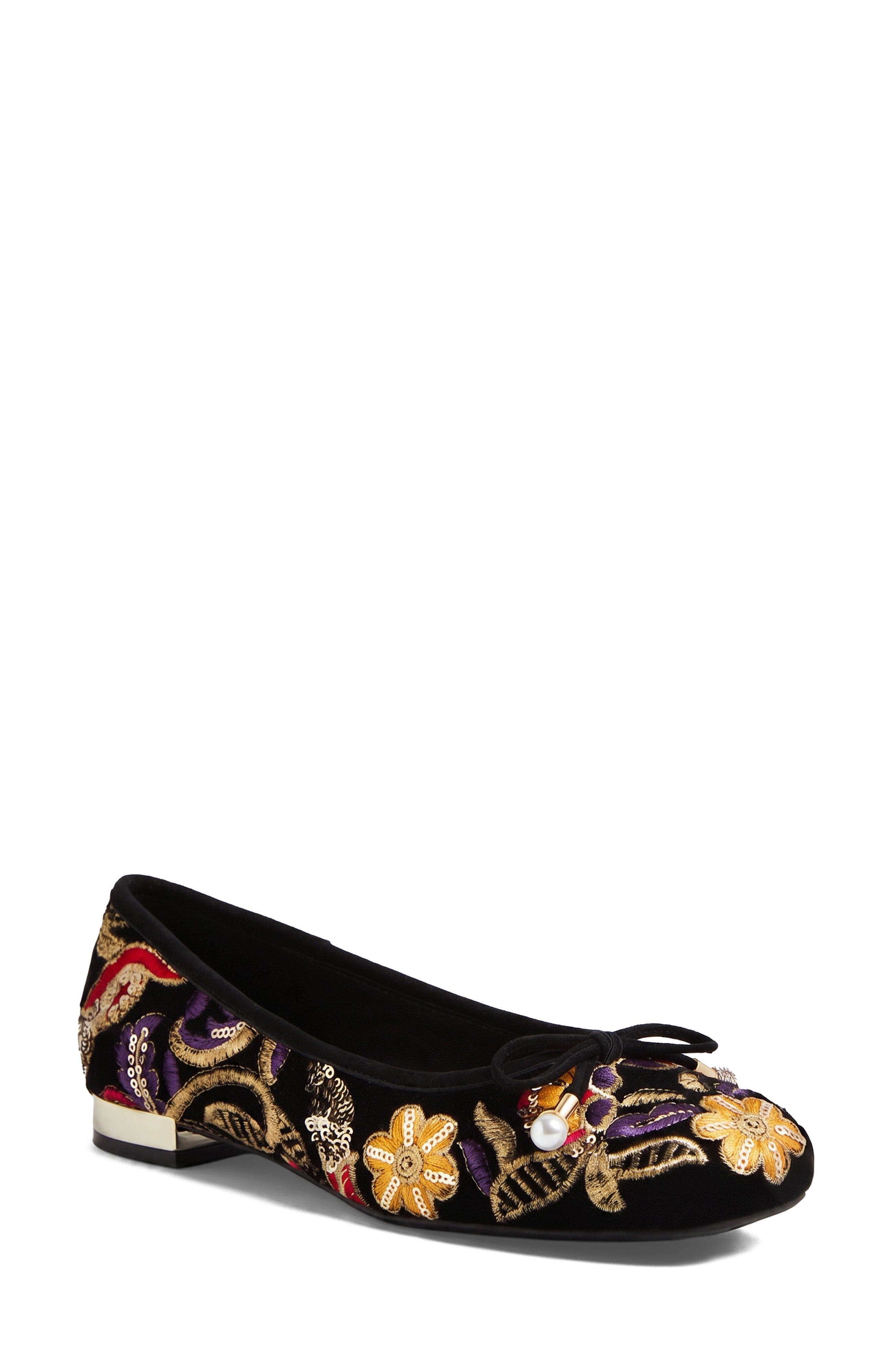 Foyar Embroidered Ballet Flat, Main, color, Black Embroidery Velvet