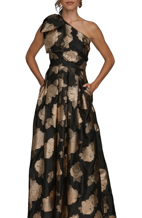 Donna Karan New York One-shoulder Metallic Jacquard Gown In Black