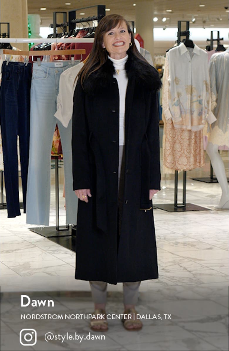 Belted Faux Fur Collar Wool Blend Coat, sales video thumbnail