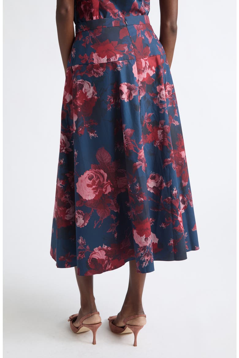 Floral Organic Cotton Poplin Midi Skirt, Alternate, color, FONTEYN ROSE NAVY