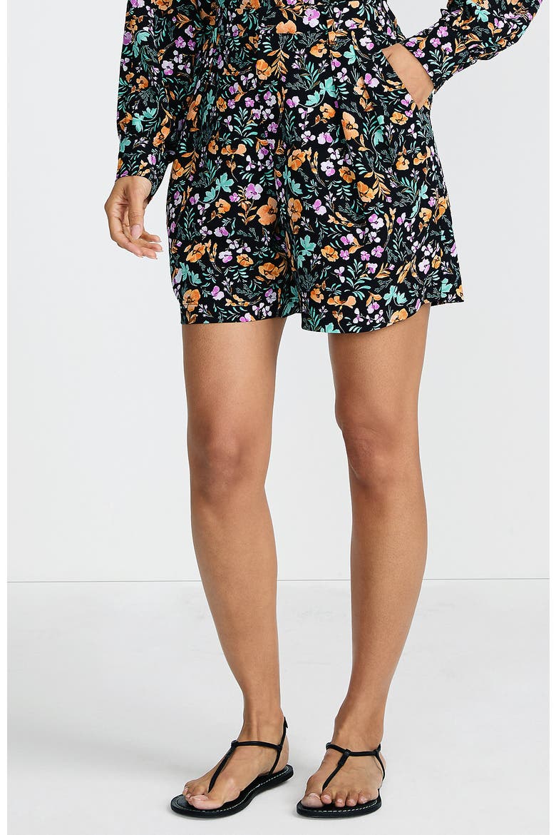 Creaseless High Rise 7" Shorts, Main, color, Black Large Watercolor Floral