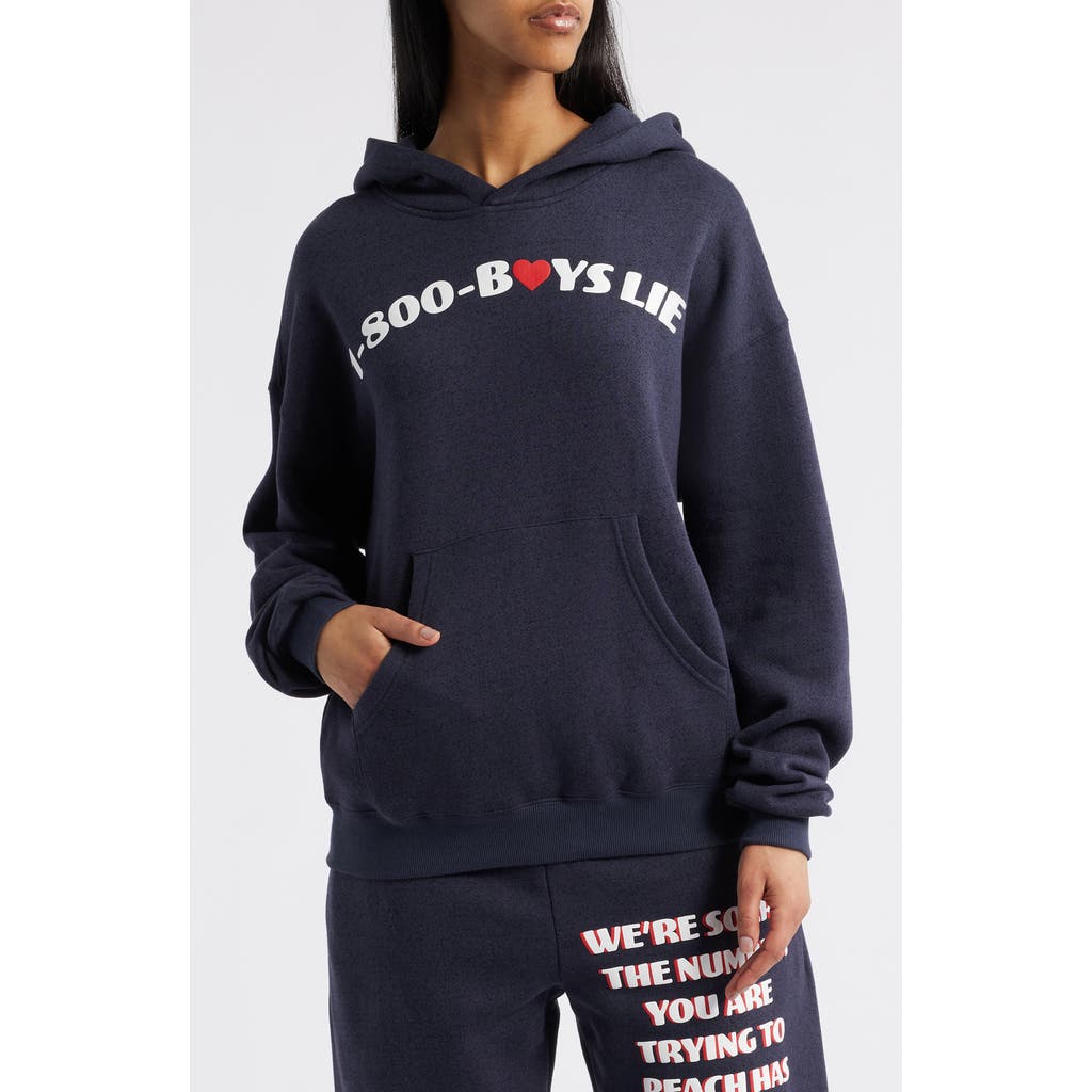 Boys Lie 1-800 Heart Racer Hoodie In Navy