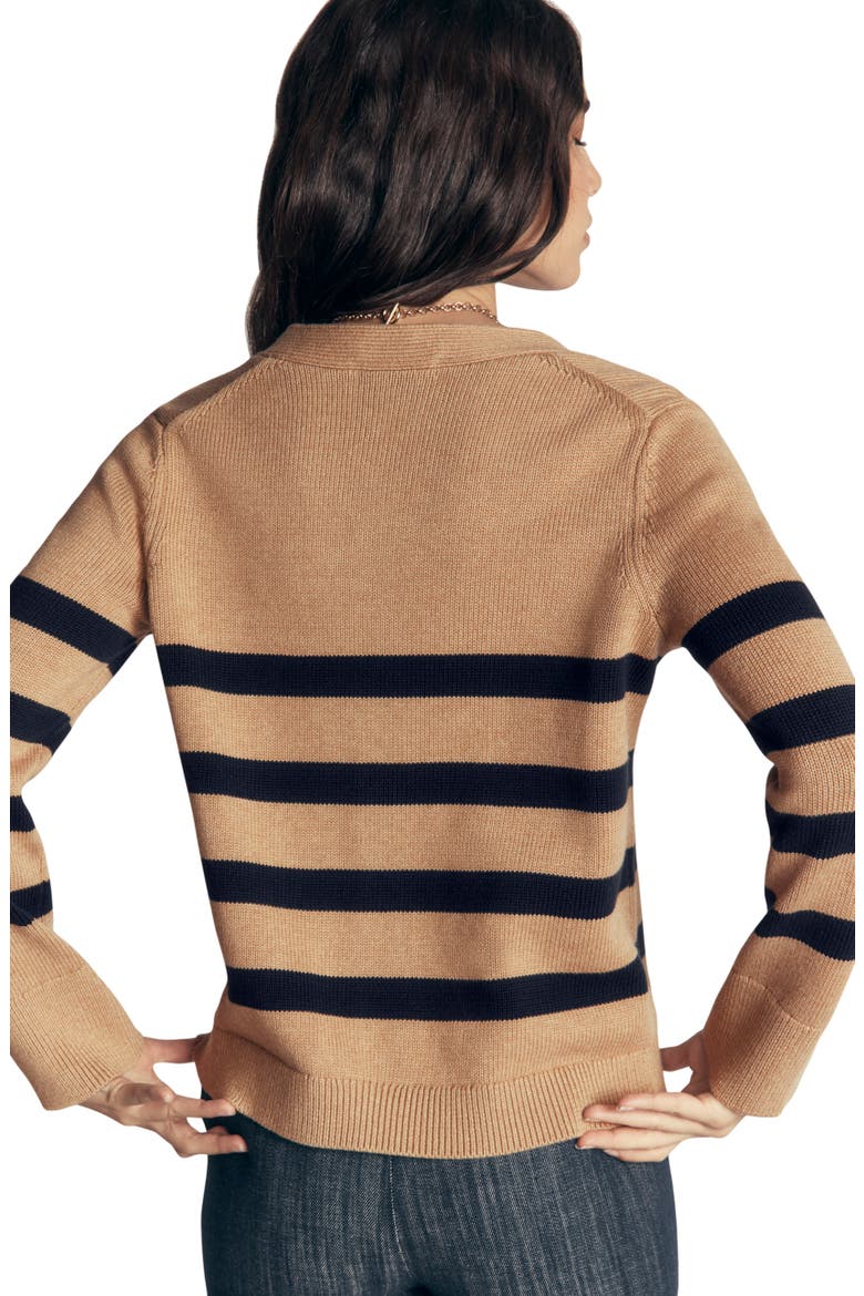 Lucy Relaxed Cotton Cardigan, Alternate, color, CAMEL MELANGE, STRIPE
