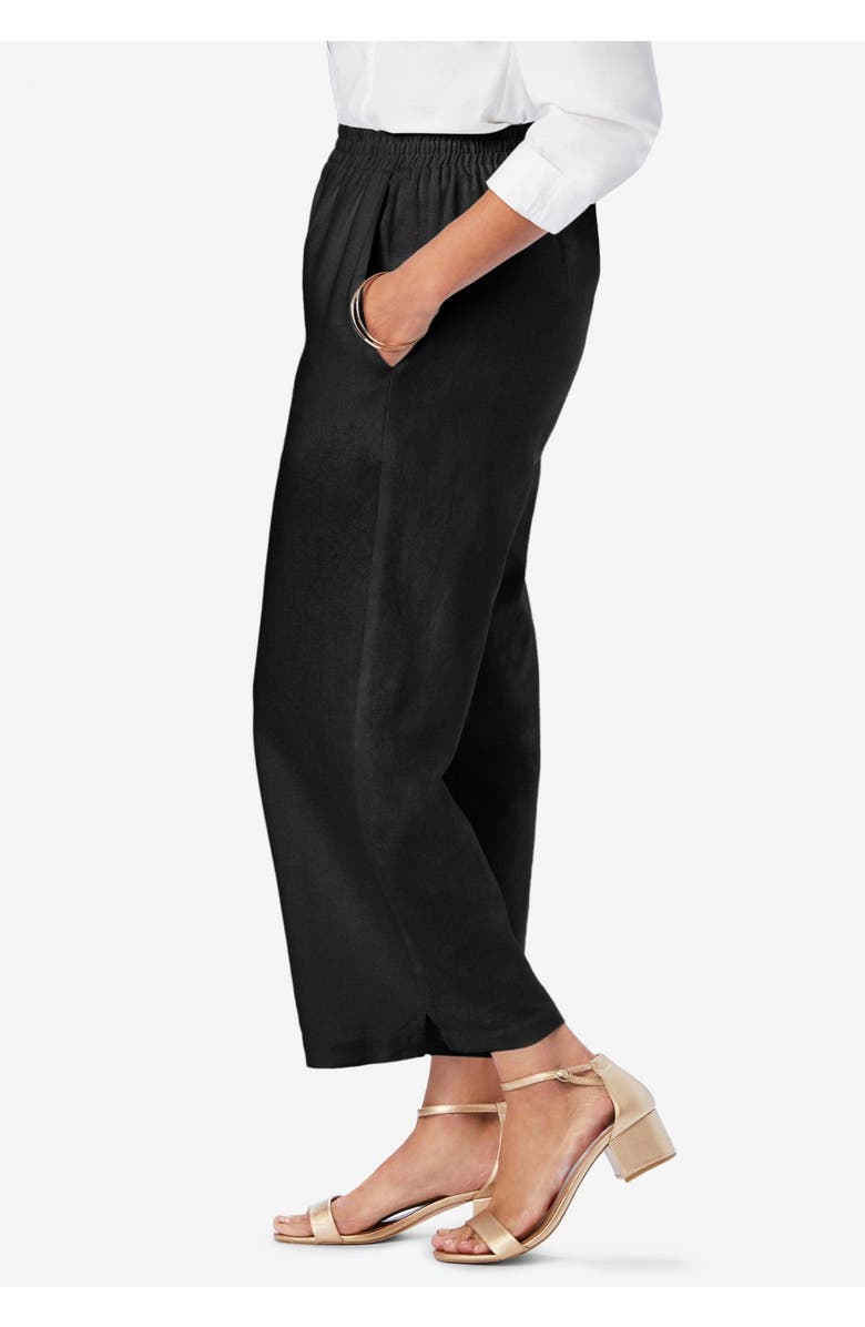 Jessica London Wide Leg Linen Crop Pant, Alternate, color, Black