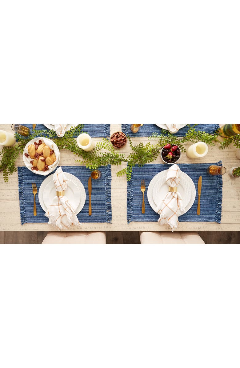 Design Imports Variegated Fringe Set of 4 Placemats, Alternate, color, Blue