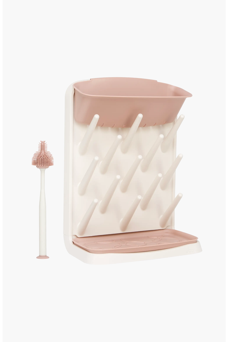 Countertop Drying Rack and Bristled Brush, Main, color, White / Light Pink