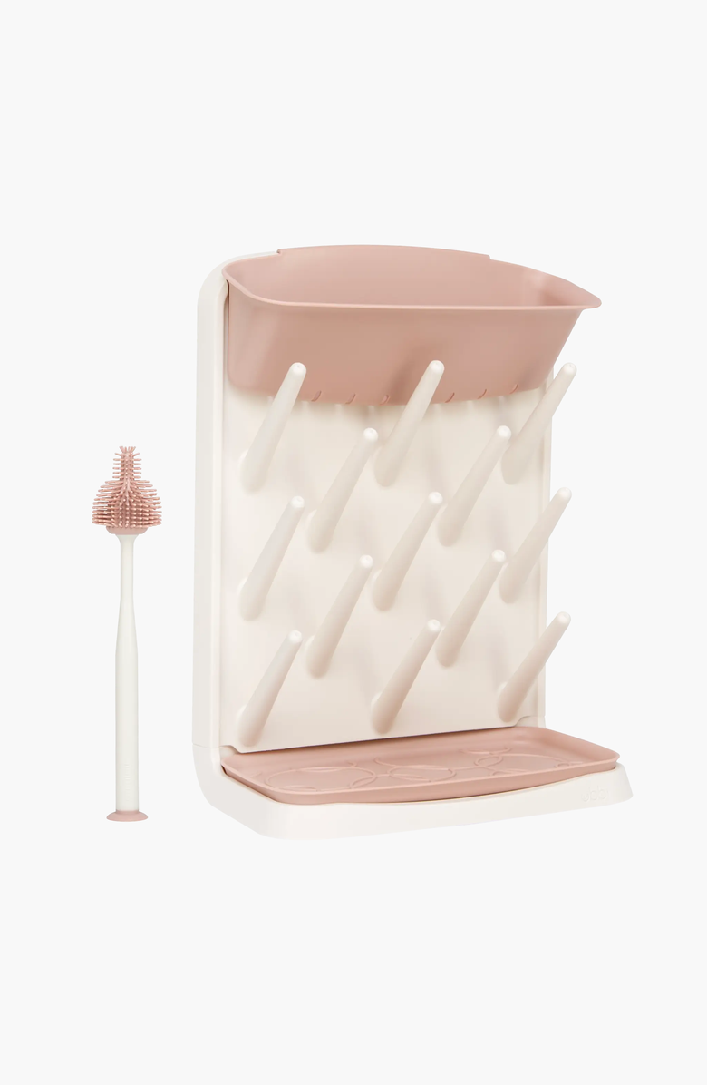 Emulait Countertop Drying Rack and Bristled Brush, Main, color, White / Light Pink