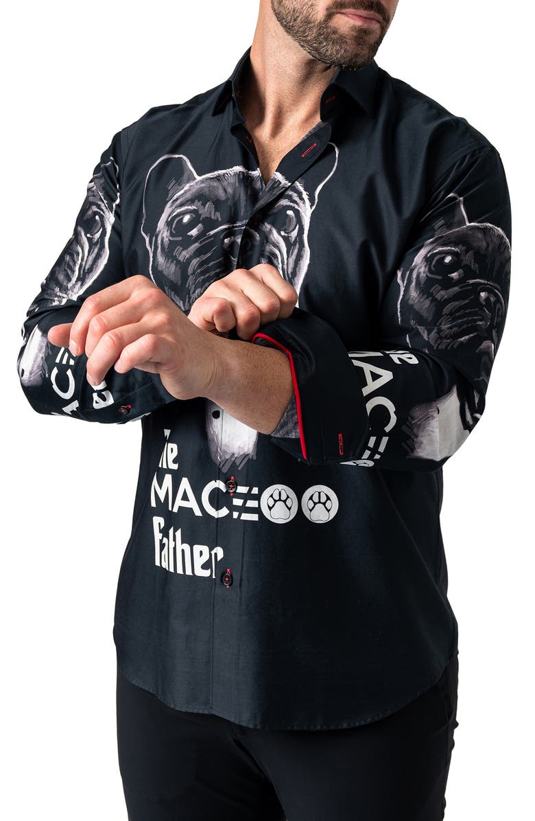 Maceoo Fibonacci Dogfather Cotton Button-Up Shirt, Alternate, color, Black