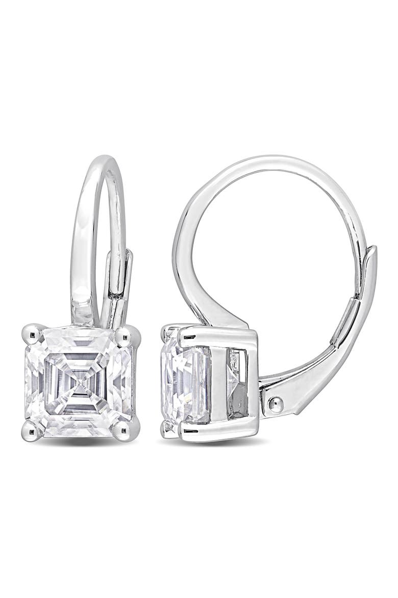 Asscher Cut Moissanite Lever Back Earrings, Main, color, WHITE
