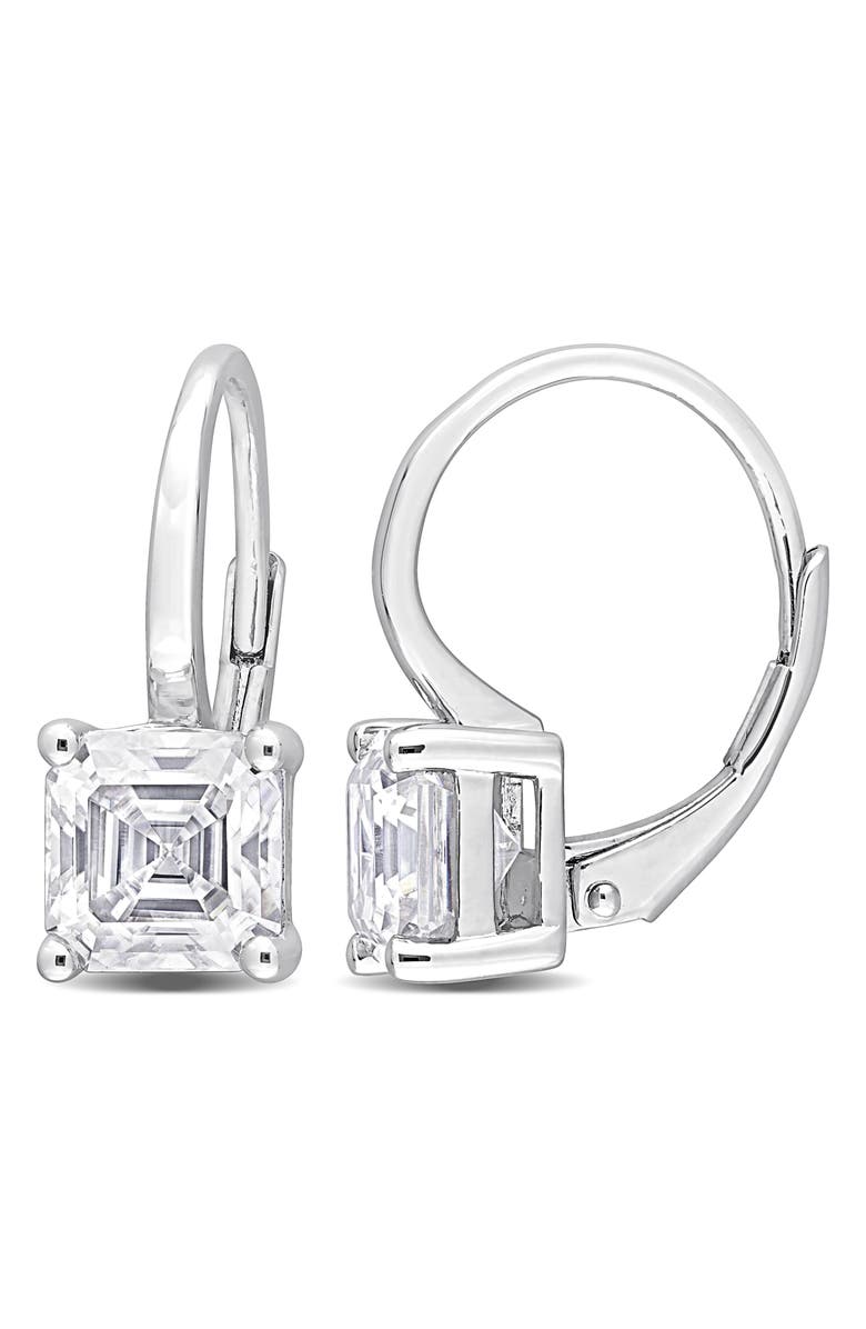 DELMAR Asscher Cut Moissanite Lever Back Earrings, Main, color, White