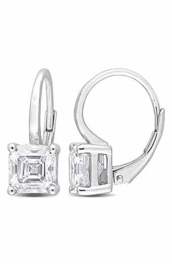 Asscher Cut Moissanite Lever Back Earrings