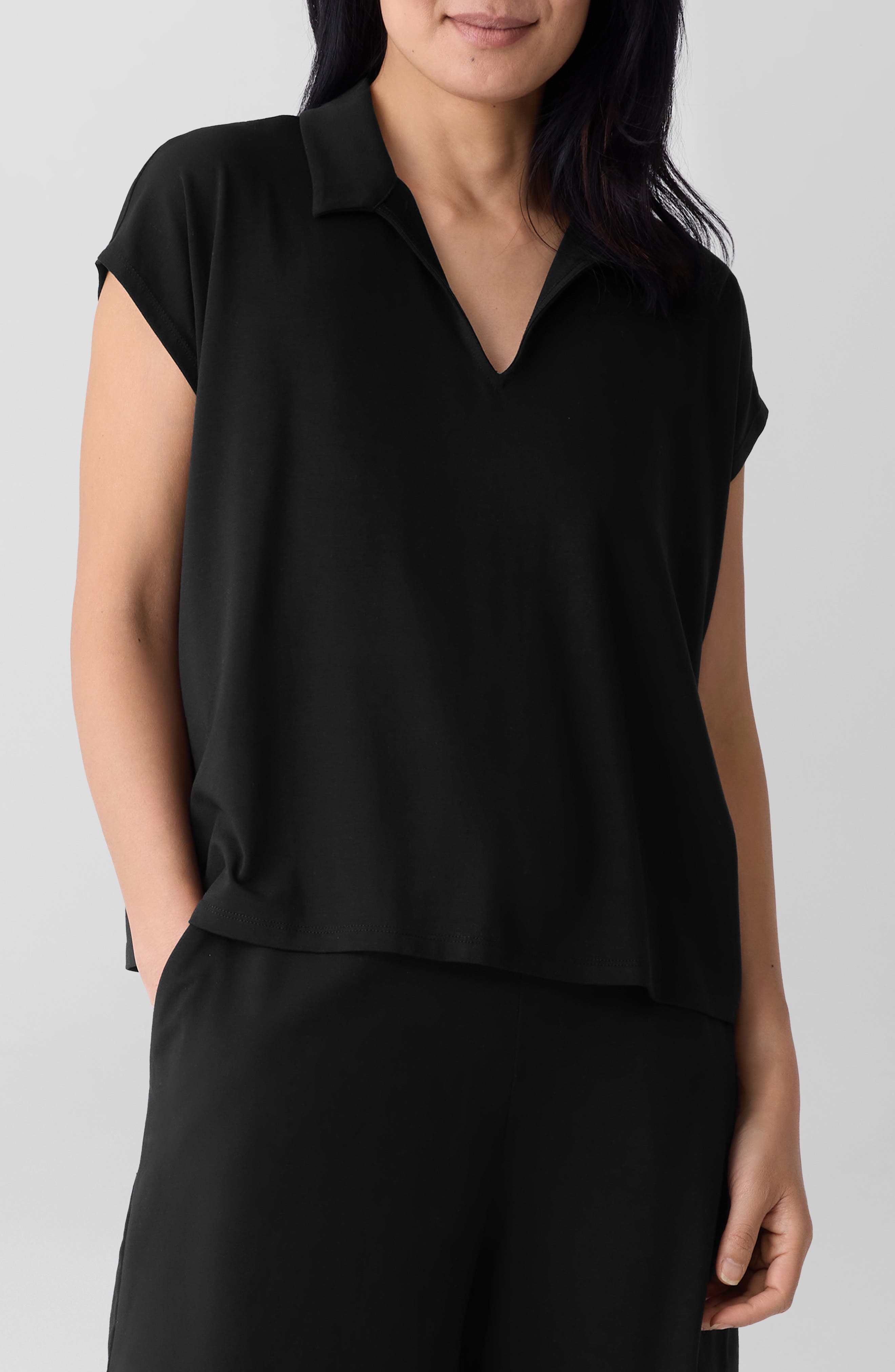 Eileen Fisher Boxy Johnny Collar Jersey Top