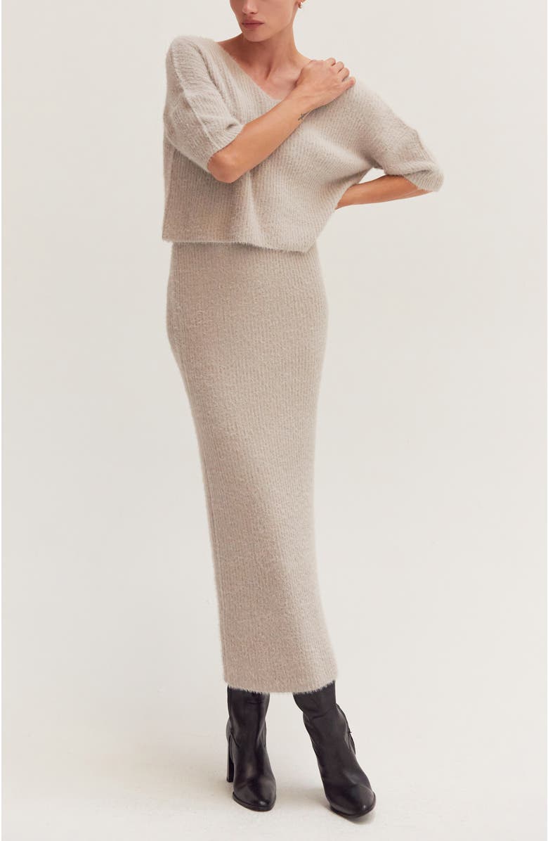 CRESCENT Fuzzy Top and Midi Skirt Set, Alternate, color, 