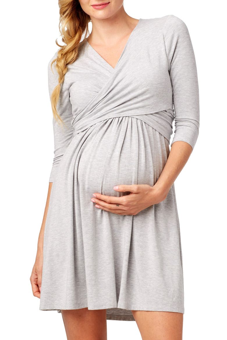 Maternity/Nursing Wrap Dress, Main, color, GREY HEATHER