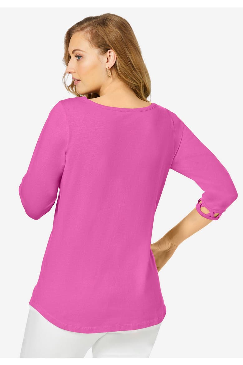 Stretch Cotton Lattice Boatneck Tunic, Alternate, color, DEEP ORCHID