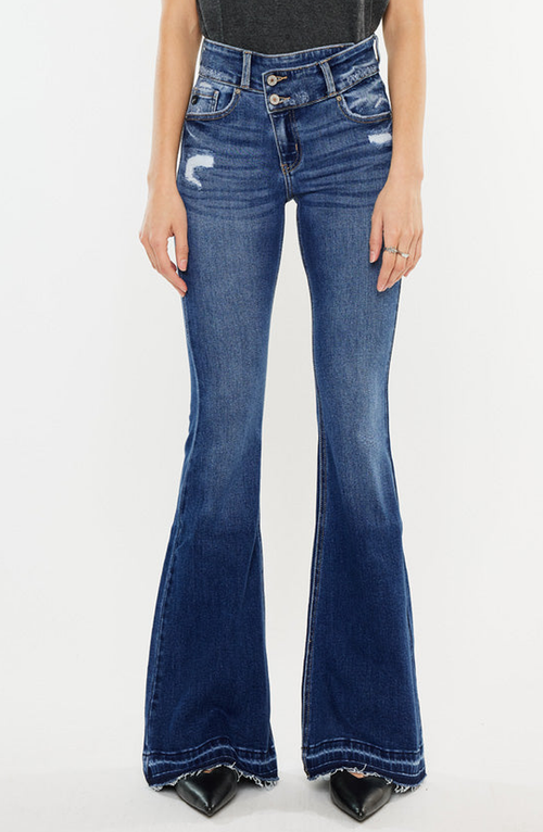 Kancan Amaya High Rise Crossover Flare Jeans In Medium Wash