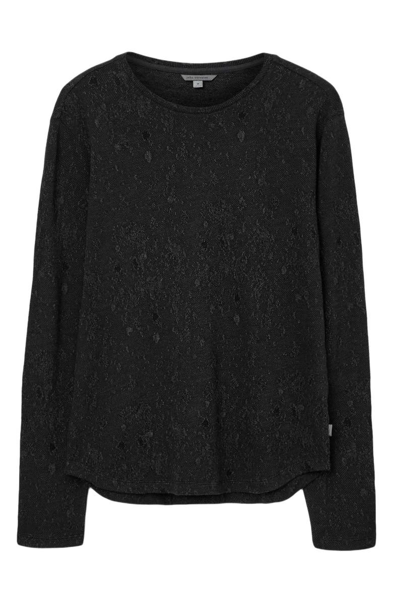 John Varvatos Vera Distressed Jacquard Long Sleeve Crewneck T-Shirt, Alternate, color, Black