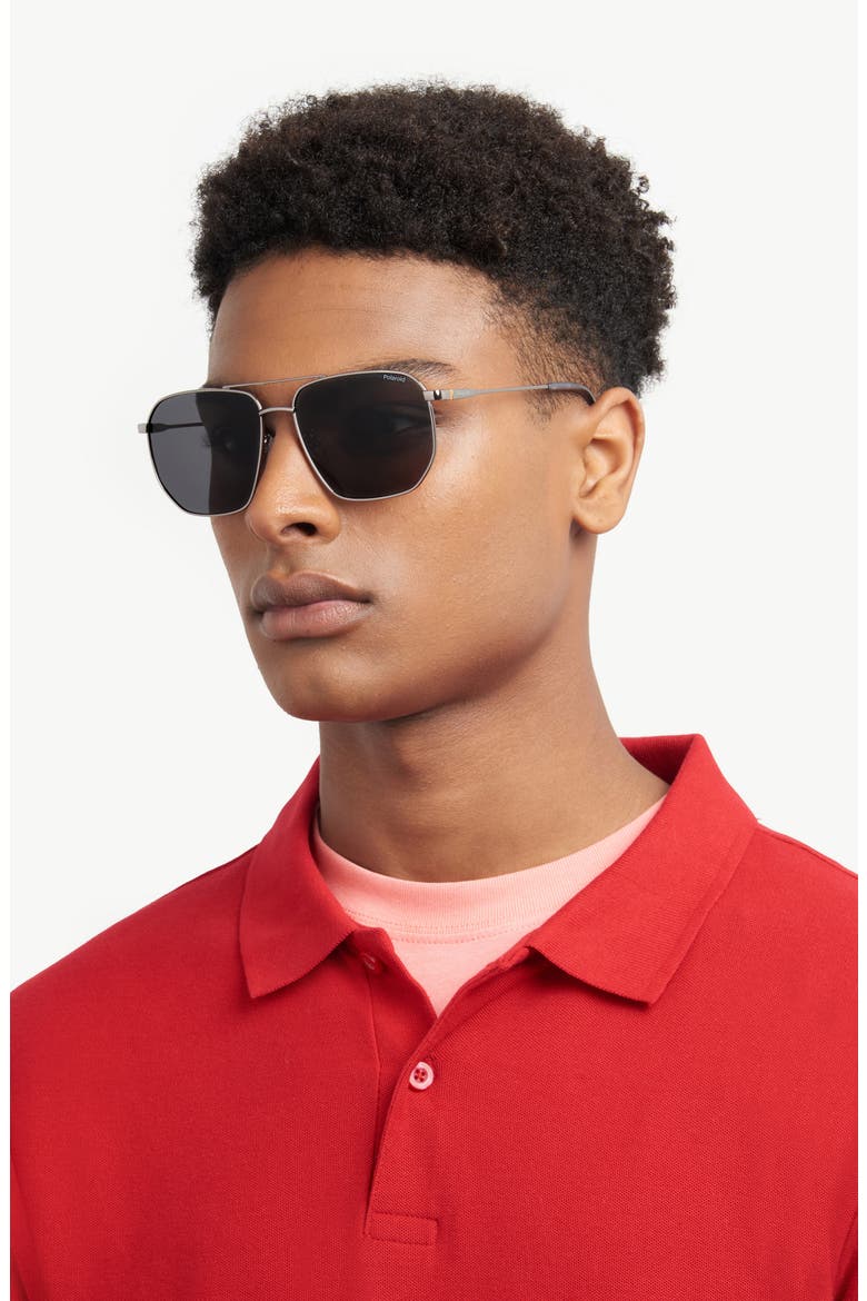 59mm Polarized Rectangular Sunglasses, Alternate, color, DARK RUTHEN/ GRAY POLAR