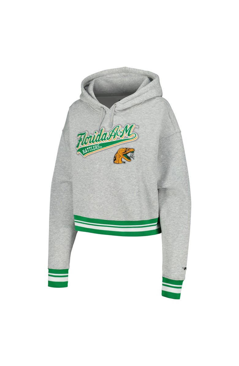 PRO STANDARD Women's Pro Standard Heather Gray Florida A&M Rattlers Script Tail Fleece Cropped Pullover Hoodie, Alternate, color, Heather Gray
