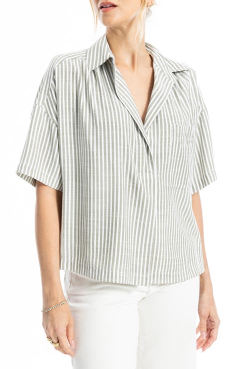 Split Neck Collar Short Sleeve Top