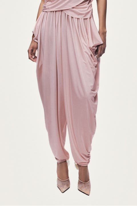 Draped Elastic Waist Harem Trousers
