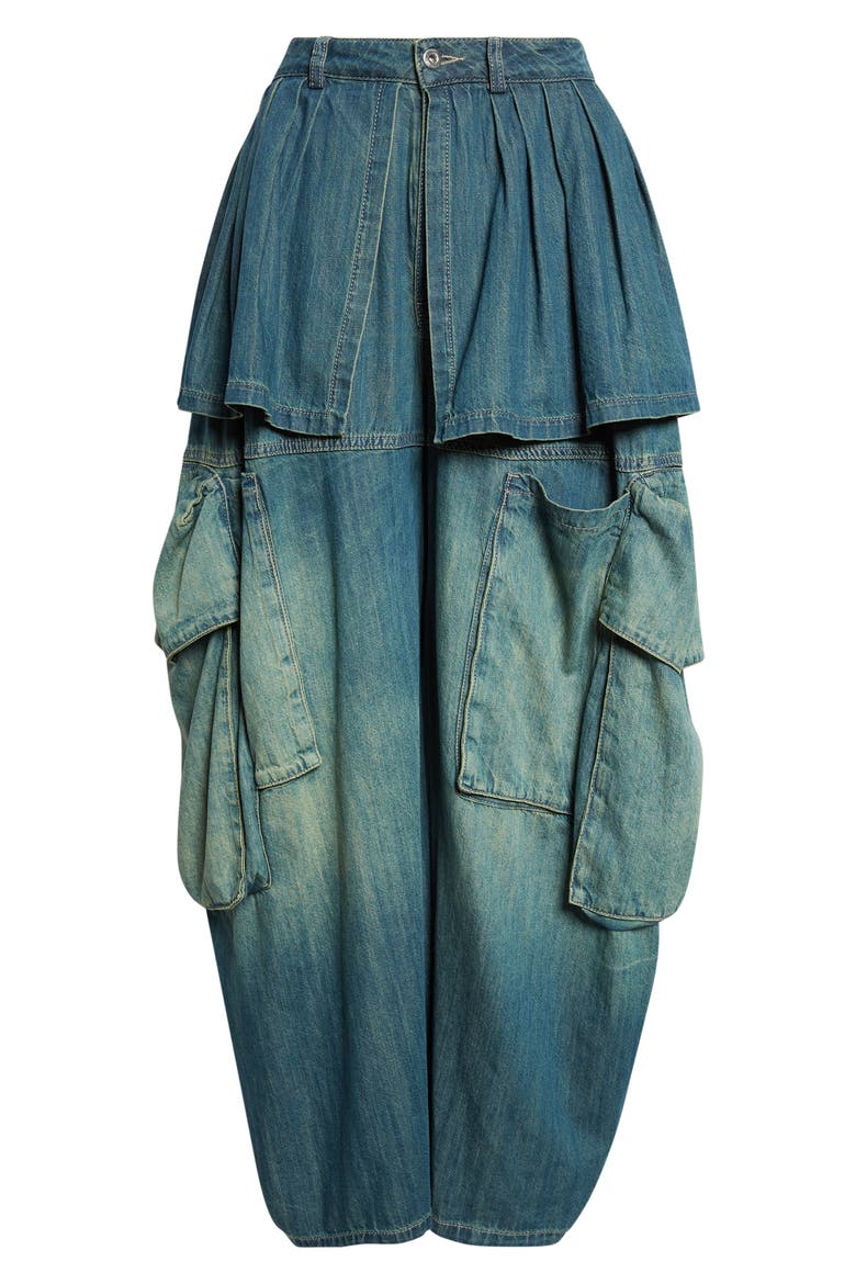 Hazel Skirt Panel Oversize Denim Cargo Pants, Alternate, color, GREENWASH