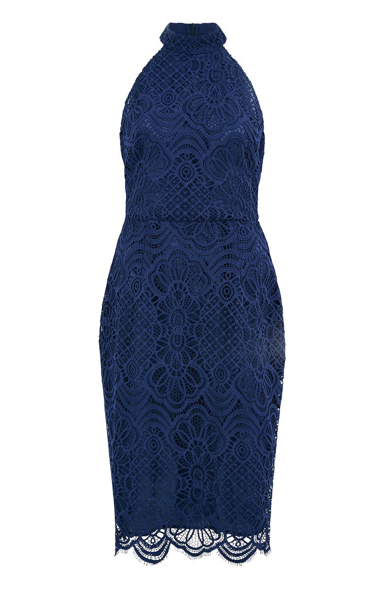 Yumi Lace Halter Neck Dress, Alternate, color, Navy