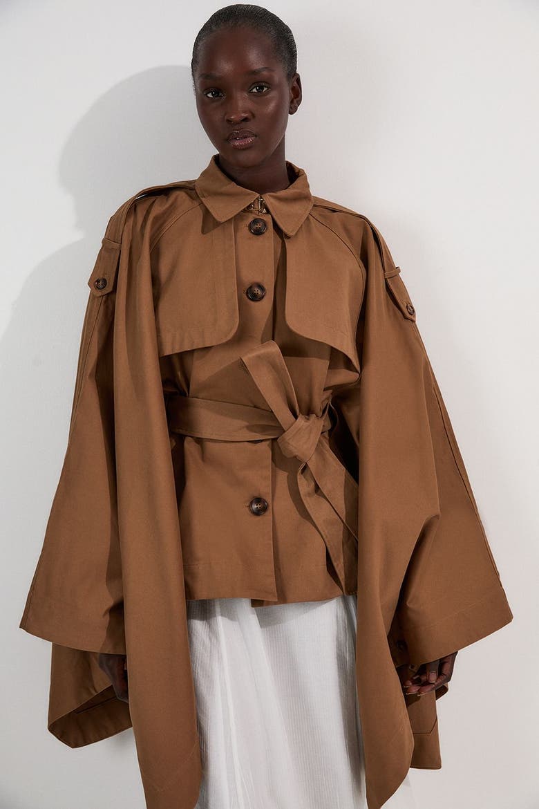 Cape Detail Trench Coat, Alternate, color, Camel