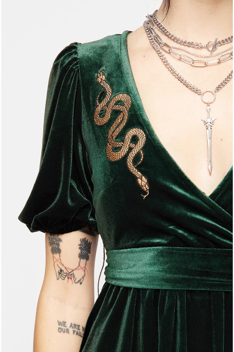 Zarina Velour Applique Midi Wrap Dress, Alternate, color, Green