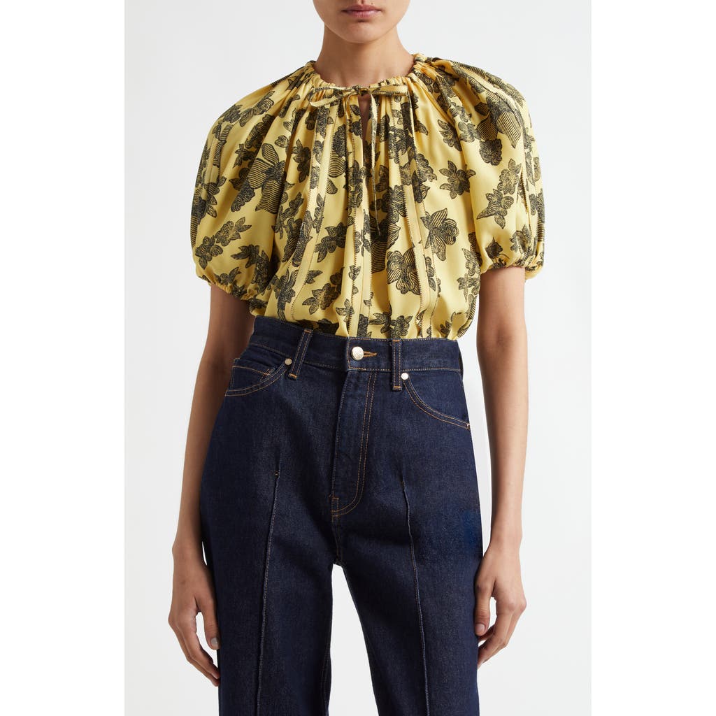 Ulla Johnson Marcelena Floral Puff-sleeve Top In Solaris