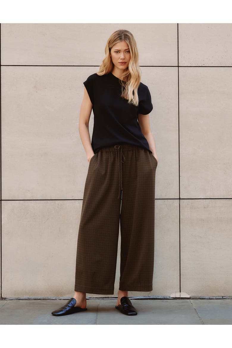 Gingham Drawstring Wide Leg Culotte, Alternate, color, Chocolate