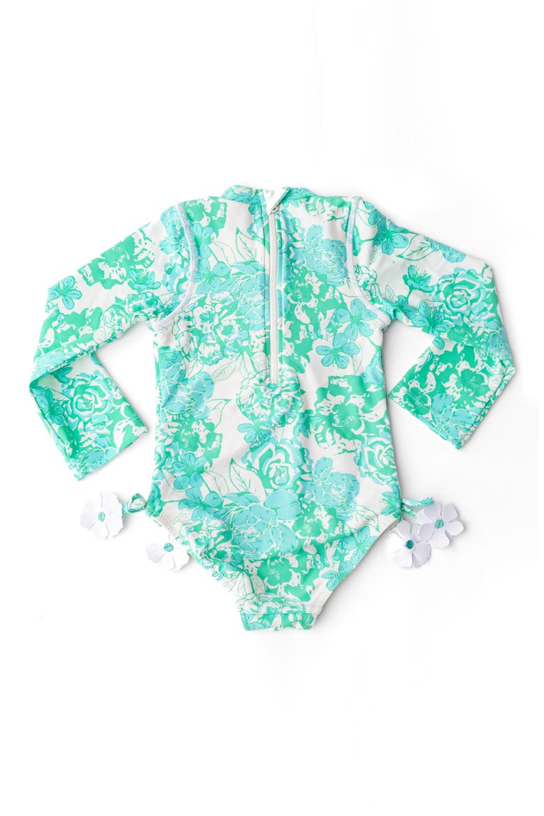 Kids' Charming Rose One-Piece Rashguard Swimsuit, Alternate, color, GREEN