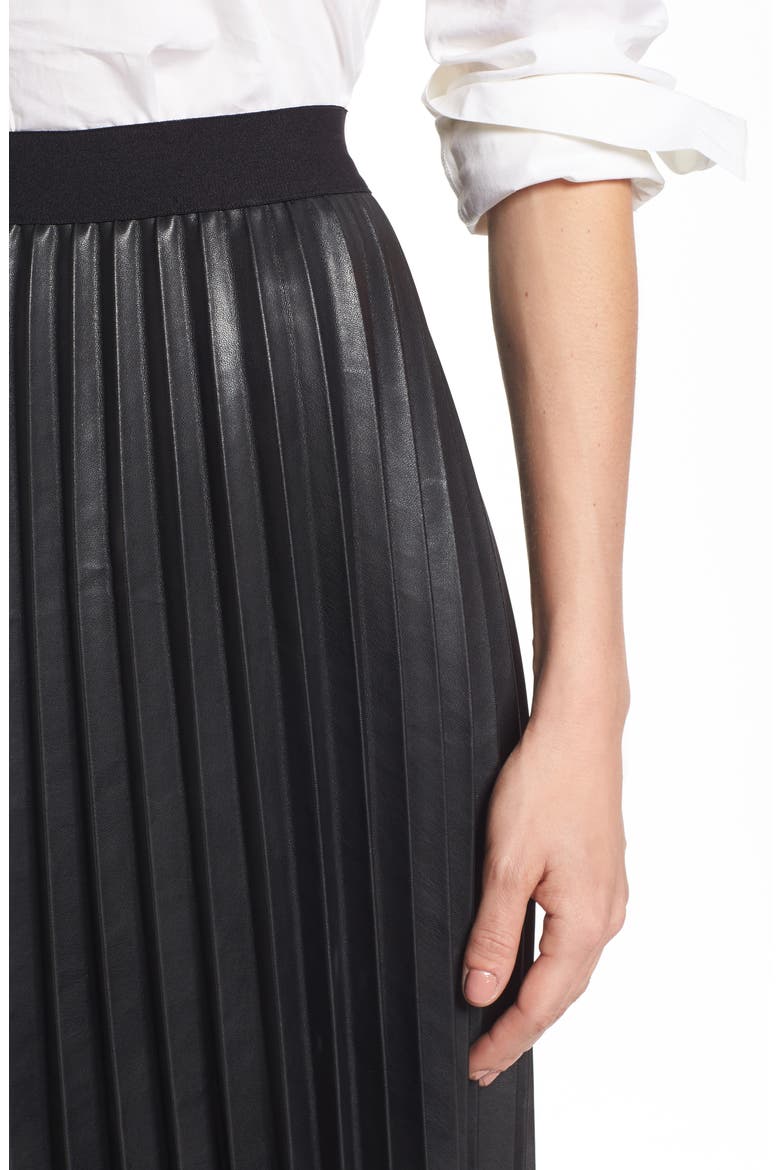 Pleat Faux Leather Skirt, Alternate, color, BLACK