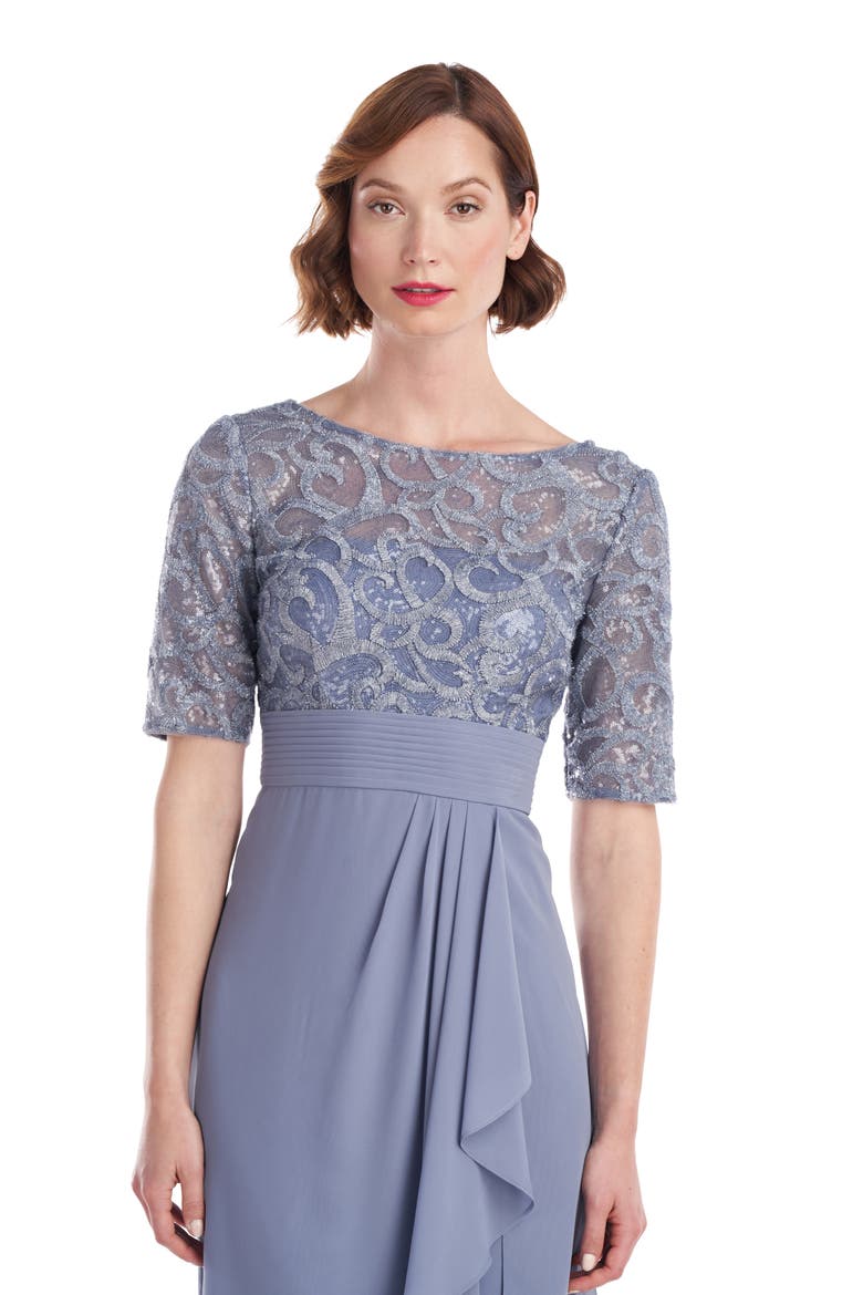 Meg Embellished Ruffle Gown, Alternate, color, SHALE