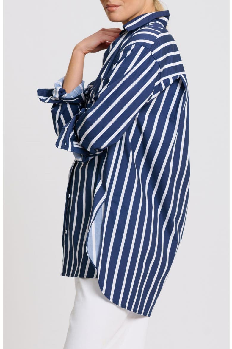 Stripe Boyfriend Shirt, Alternate, color, NAVY THICK STRIPE