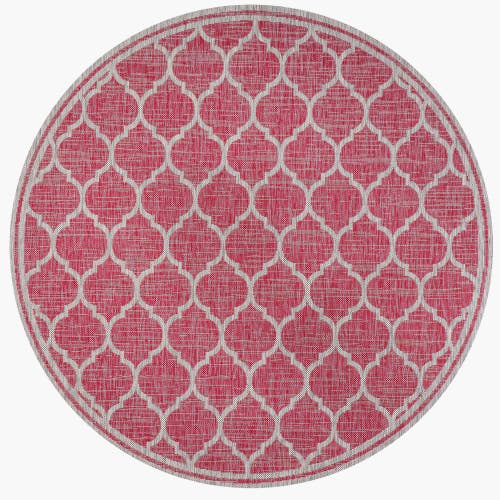 Jonathan Y Trebol Moroccan Trellis Textured Weave Indoor/outdoor Round Area Rug In Fuchsia/light Gray