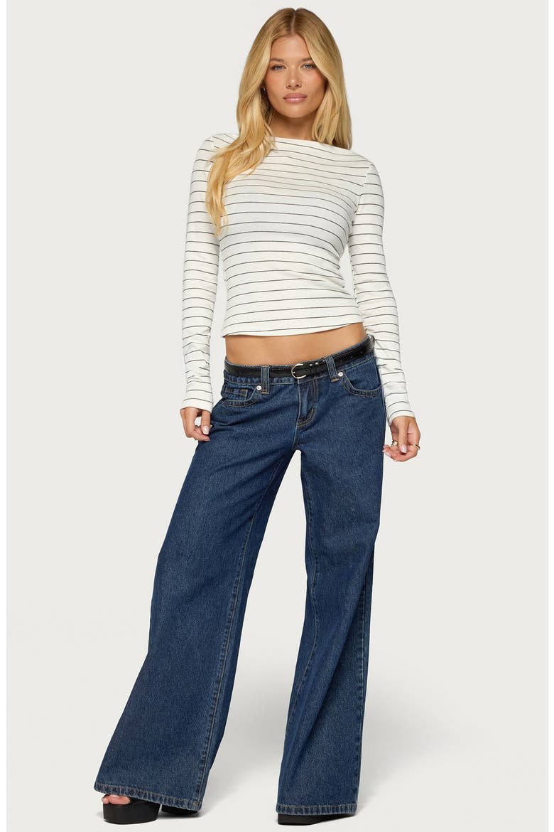 Tamarya Striped Long Sleeve T-Shirt, Alternate, color, CREAM-AND-DARK-GRAY