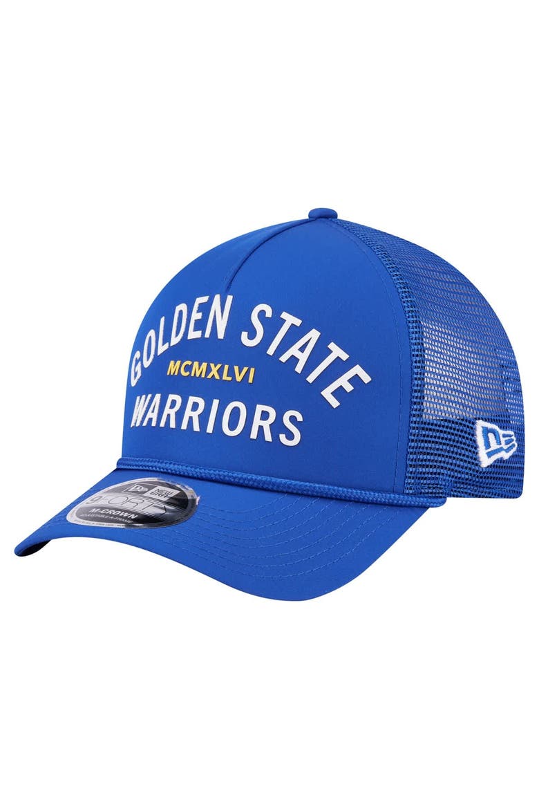 Men's New Era  Royal Golden State Warriors Minimalist A-Frame 9FORTY Trucker Hat, Main, color, Royal
