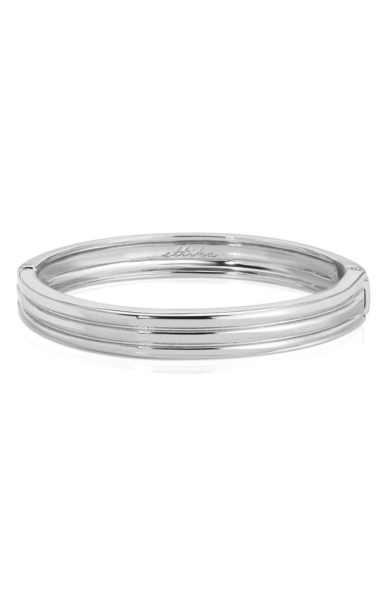 Ettika Etched Hinged Bangle, Main, color, Silver
