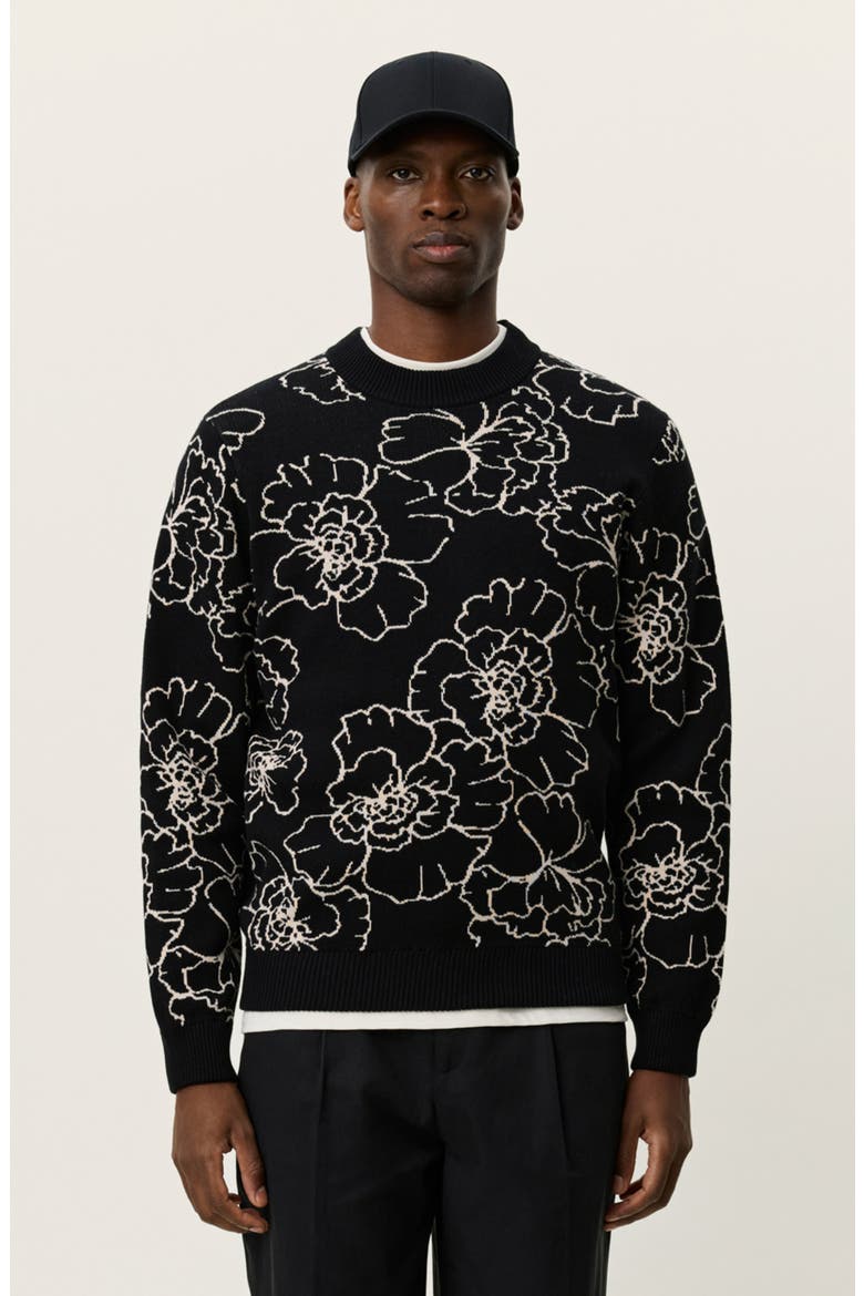 Gaston Poppy Jacquard Sweater, Alternate, color, BLACK