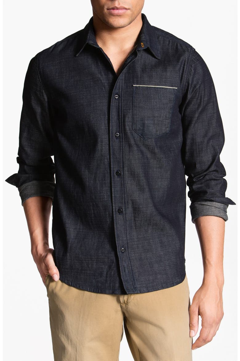 Nudie 'Ace' Dry Selvedge Denim Shirt, Main, color, DENIM