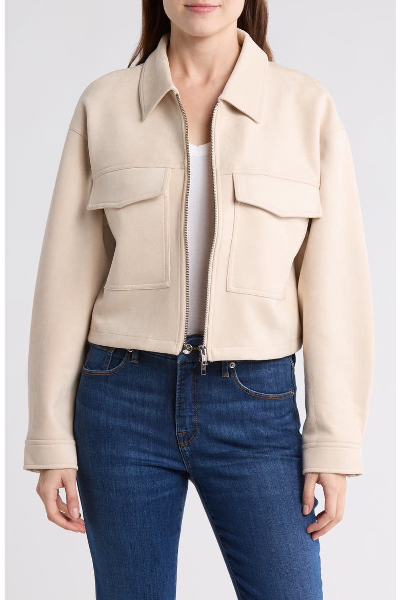 Faux Suede Crop Jacket, Main, color, BEIGE