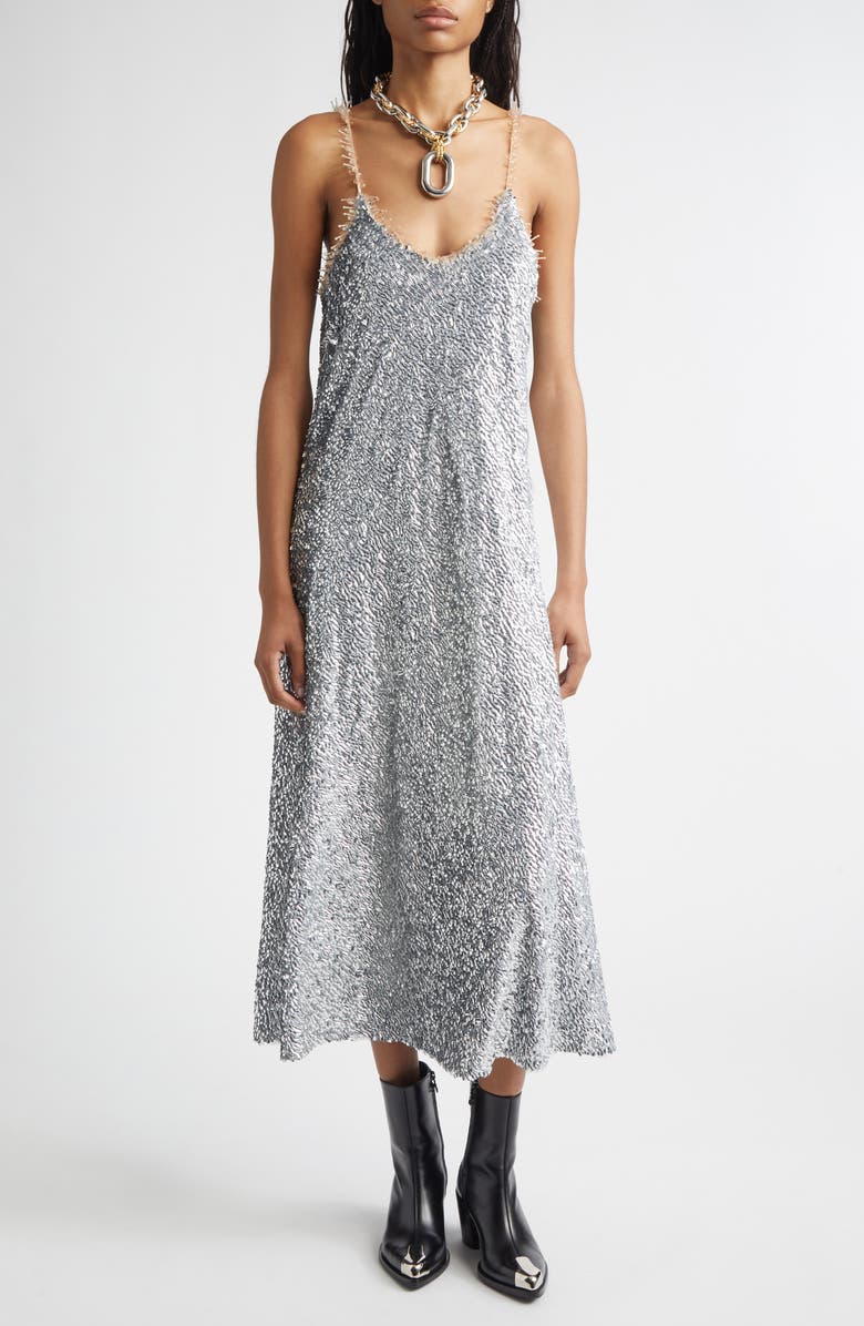 Rabanne Embellished Slipdress, Main, color, Skyrocket Grey