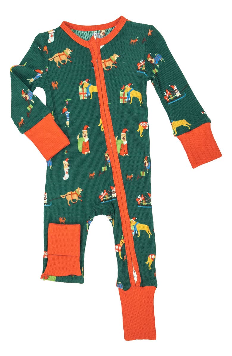 Angel Dear Doggie Christmas Long Sleeve Waffle Knit Zip Romper, Main, color, 